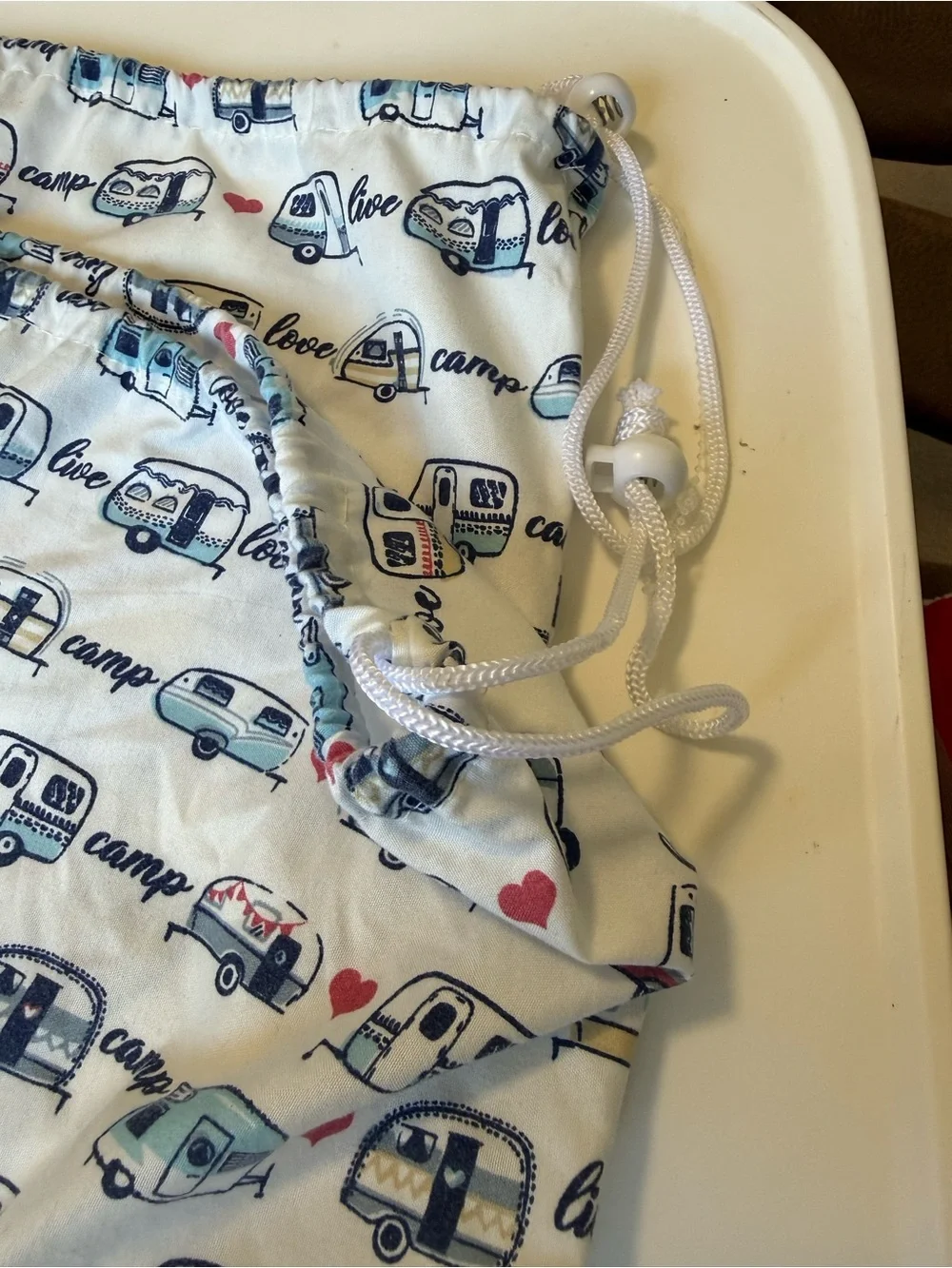 Set of 2-Garment Bag - Camper Print White cotton Drawstring Storage Bag